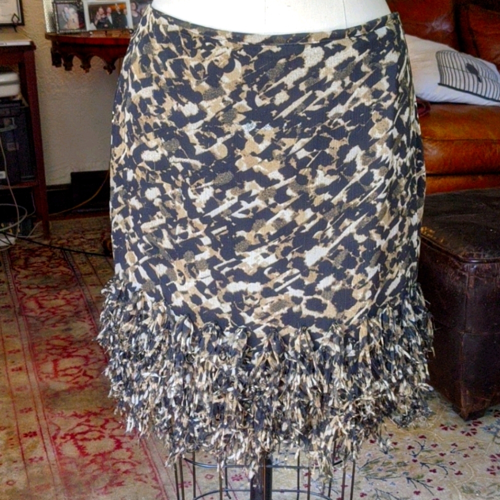 Ann Taylor Animal print skirt with Fringe Size 6